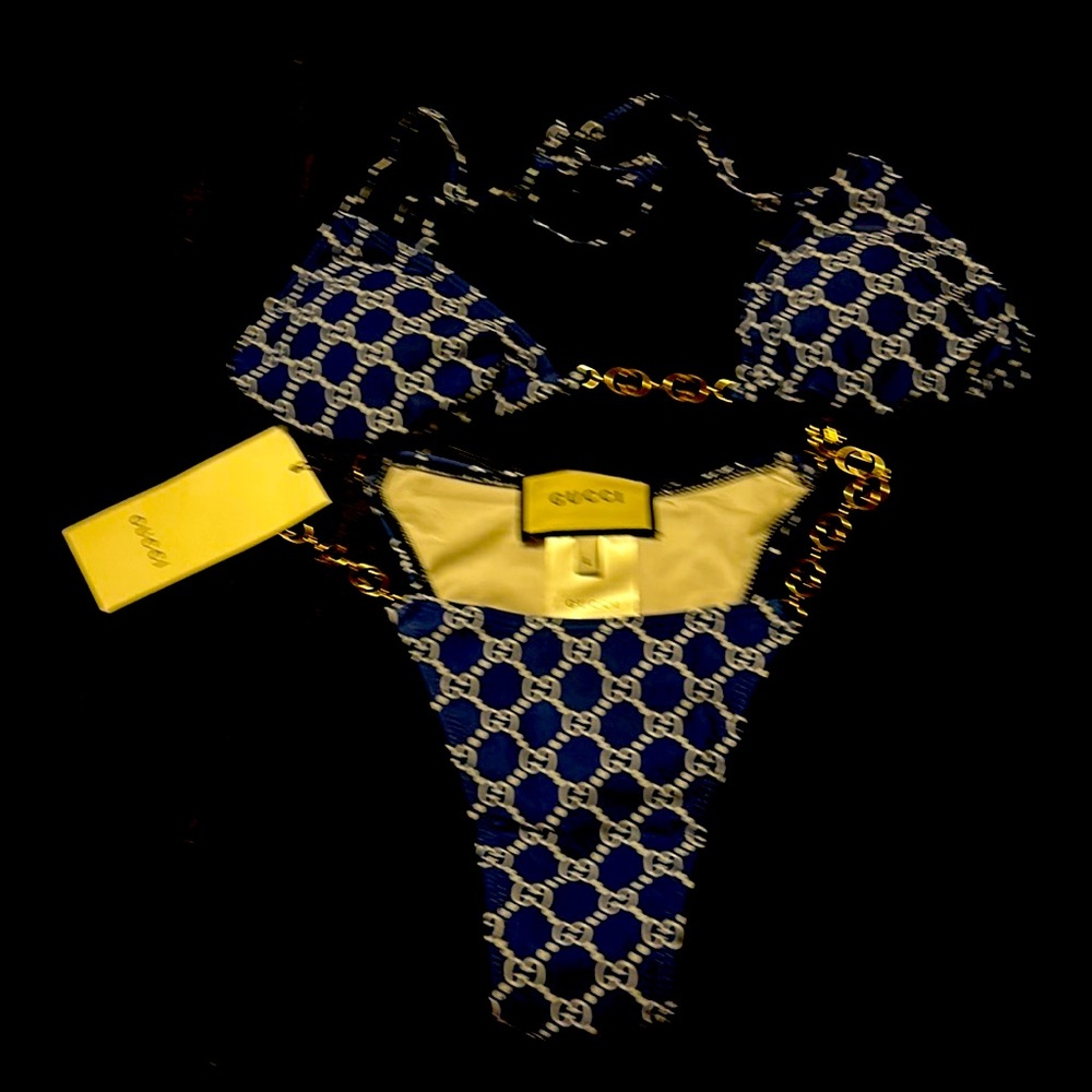 New 🔥 Gucci GG Blue Bikini Set (Top & Bottom included) Size Large